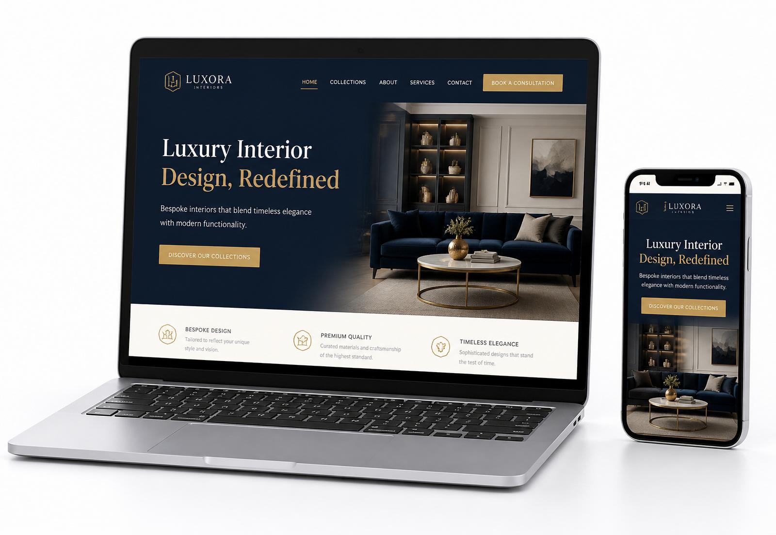 Exemplo de site profissional Vallora Branding em notebook e celular